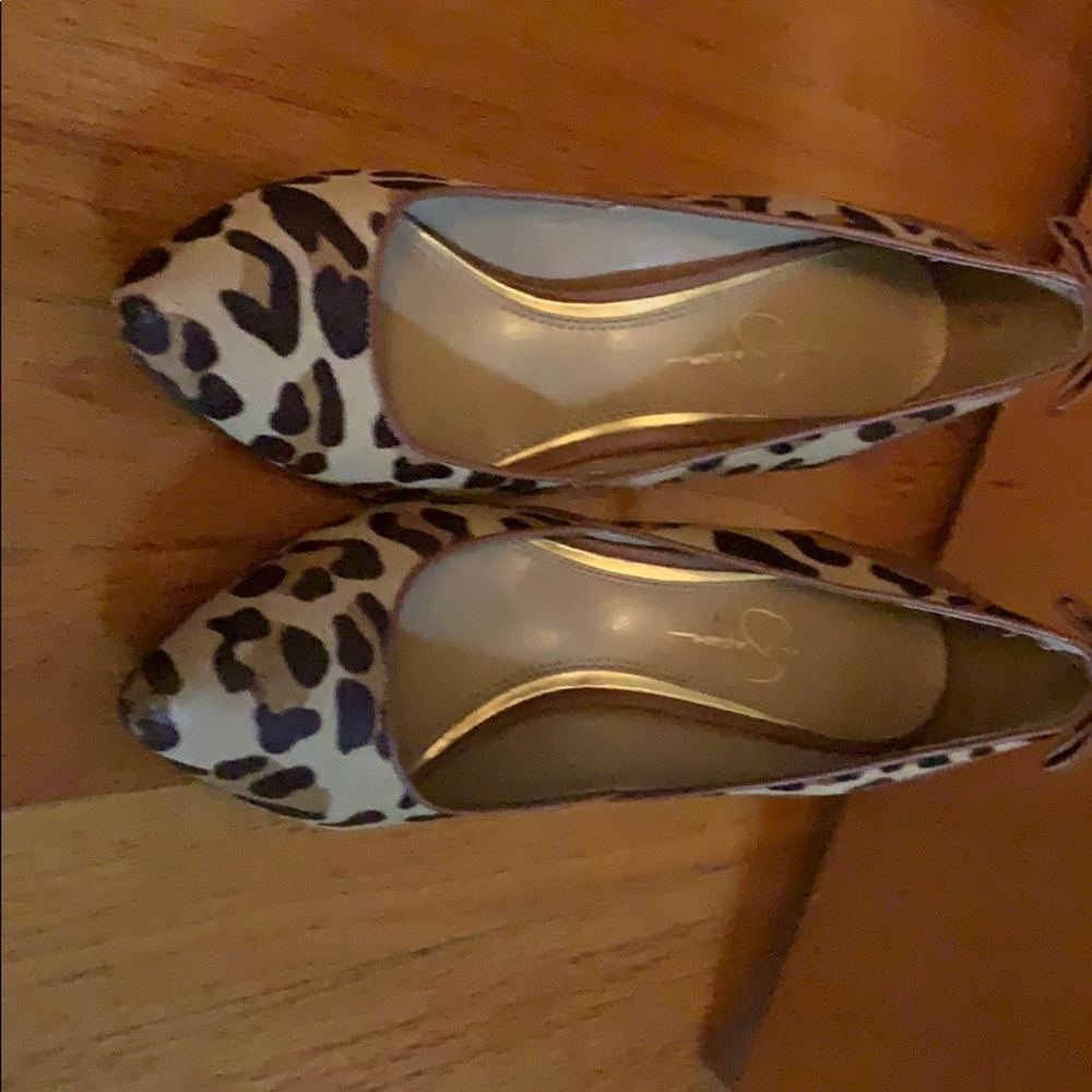 Jessica Simpson leopard heel pumps